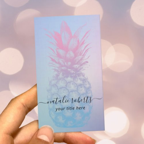 Pineapple Elegant Pink  Blue Classy Typography Business Card