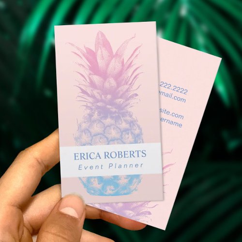 Pineapple Elegant Pink  Blue Event Planner Business Card