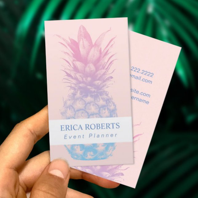 Pineapple Elegant Pink & Blue Event Planner Business Card (Creator Uploaded)