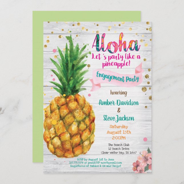 Pineapple engagement party invitation tropical (Front/Back)