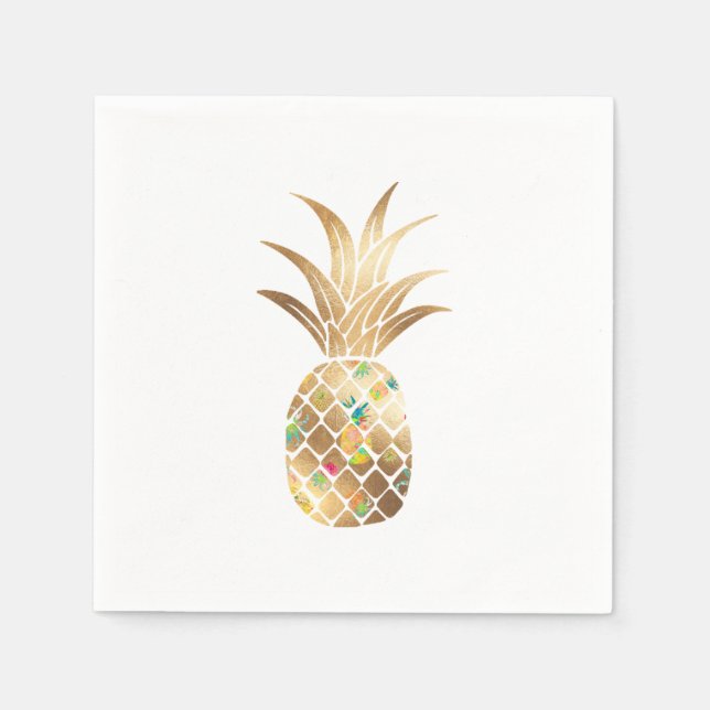 Pineapple, Faux Gold+Collage Napkins (Front)
