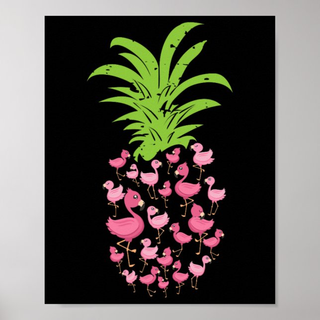 Pineapple Flamingo Aloha Beaches Hawaii - Pink Bir Poster (Front)