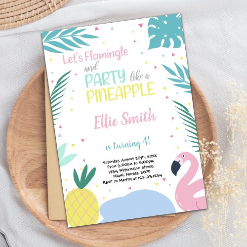 Pineapple  Flamingo Birthday Invitations