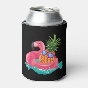 Pineapple Flamingo Cute Funny Tropical Fruit Can Cooler