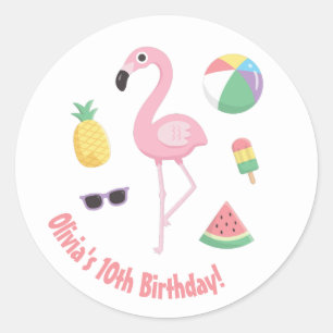 Pineapple Flamingo Luau Birthday Party Stickers