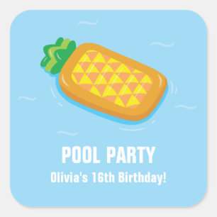 Pineapple Float Pool Birthday Party Stickers