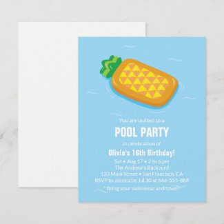 Pineapple Float Summer Birthday Party Invitations