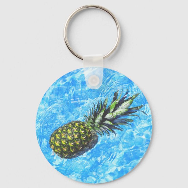 Pineapple Floating in the Water Peaceful Sweet Keychain (Front)