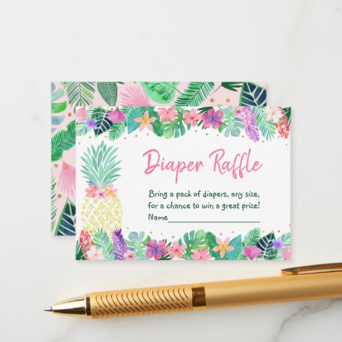 Pineapple Floral Baby Shower Diaper Raffle Enclosure Card