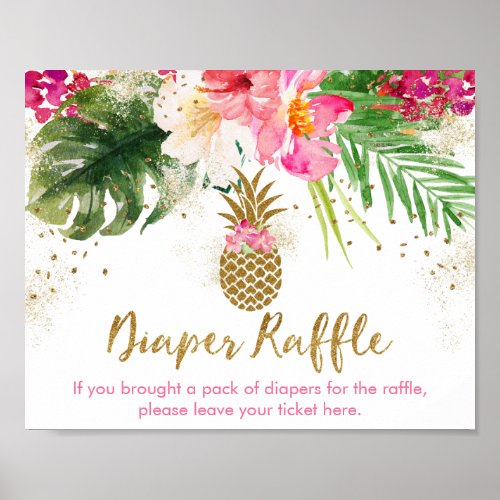 Pineapple Floral Baby Shower Diaper Raffle Poster