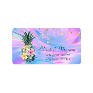Pineapple Floral Confetti Holographic Iridescent Label