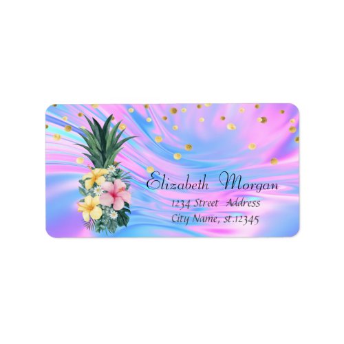 Pineapple Floral Confetti Holographic Iridescent  Label