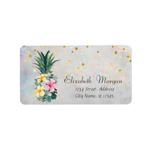 Pineapple Floral Confetti Opal Iridescent   Label