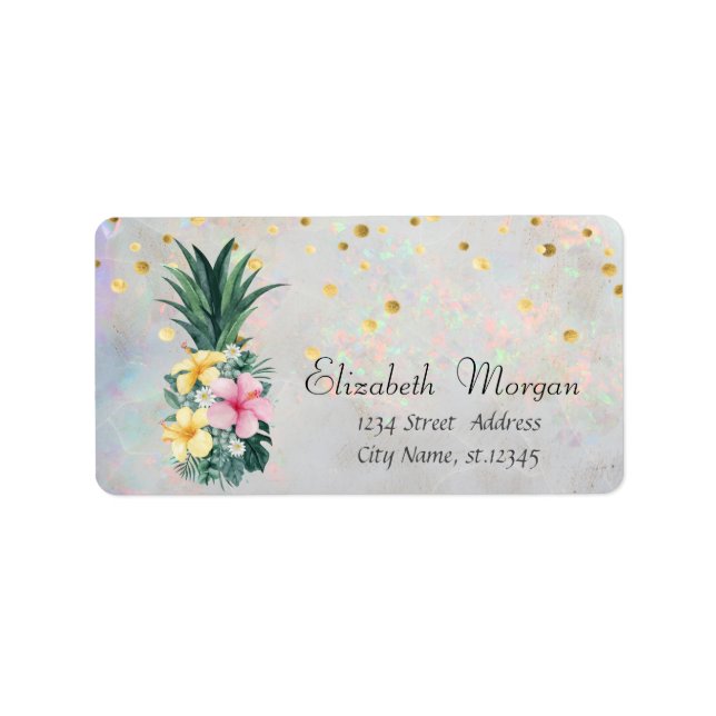 Pineapple Floral Confetti Opal Iridescent   Label (Front)