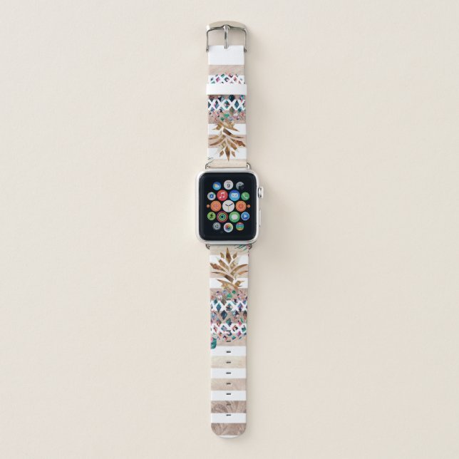 Pineapple floral gold striped apple watch band (Front)