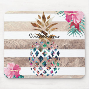 Pineapple floral gold striped design mouse pad