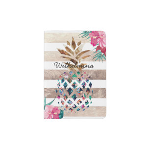 Pineapple floral gold striped passport holder