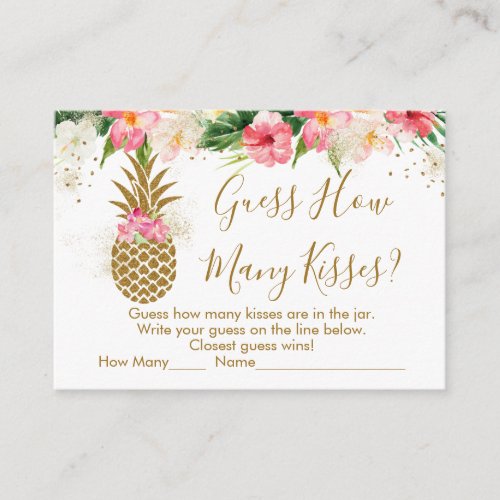 Pineapple Floral Guess How Many Kisses Bridal Game Enclosure Card