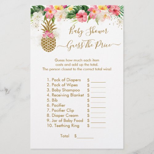 Pineapple Floral Guess The Price Baby Shower Game