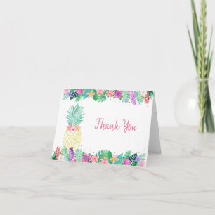 Pineapple Floral Pink Gold Birthday Letterpress Thank You Card