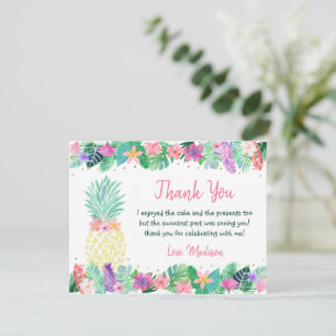 Pineapple Floral Pink Gold Birthday Thank You Card