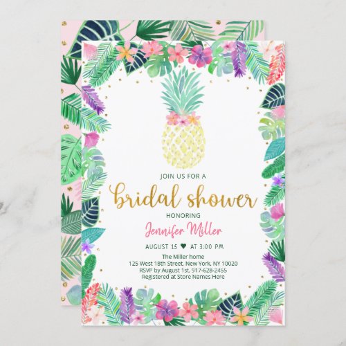 Pineapple Floral Pink Gold Bridal Shower Invitation