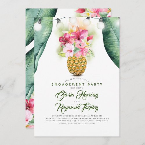 Pineapple Floral Vase Beach ENGAGEMENT PARTY Invitation