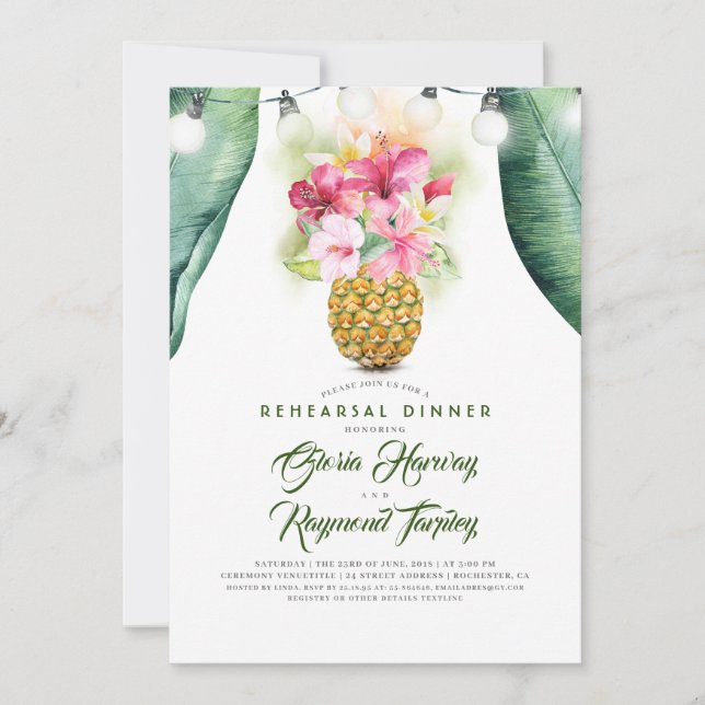 Pineapple Floral Vase Beach Rehearsal Dinner Invitation (Front)