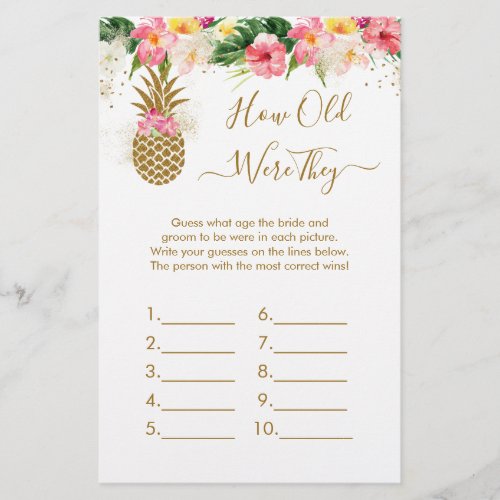 Pineapple Floral Whats In Your Purse Bridal Game