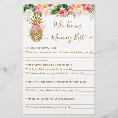 Pineapple Floral Who Knows Mommy Best Game