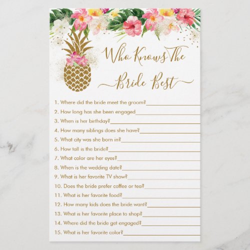 Pineapple Floral Who Knows The Bride Best Game