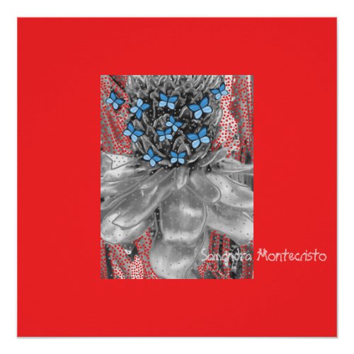 Pineapple Flower Red AntsBlue Butterflies Poster