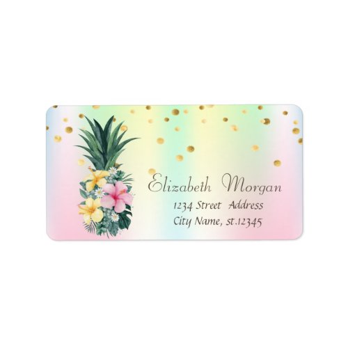 Pineapple Flowers Confetti Holographic Iridescent Label