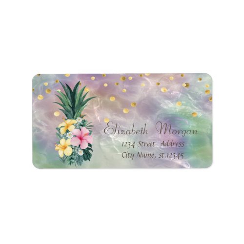 Pineapple Flowers Confetti Holographic Pearl Label