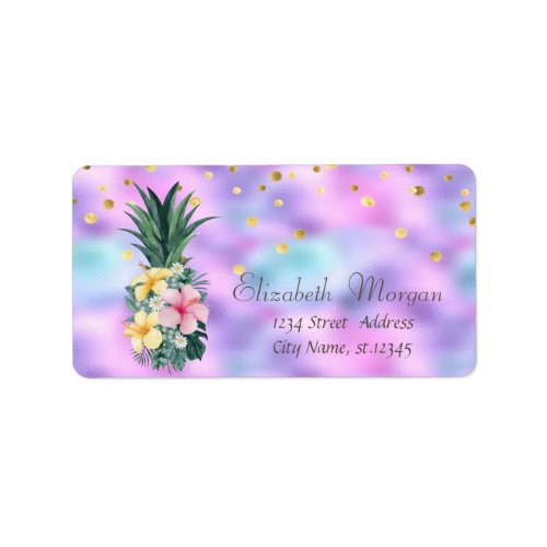 Pineapple Flowers Dots Holographic Iridescent Label