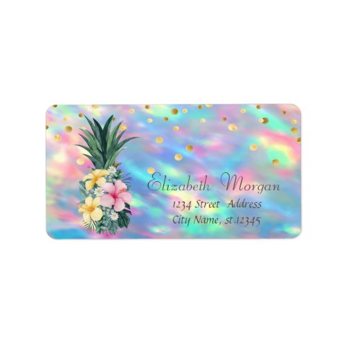 Pineapple Flowers Dots Holographic Iridescent Opal Label