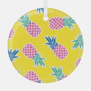 Pineapple Frenzy: Bright Cartoon Vintage. Glass Ornament