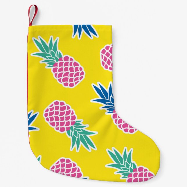 Pineapple Frenzy: Bright Cartoon Vintage. Small Christmas Stocking (Front)