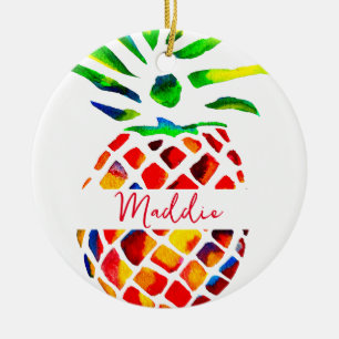 Pineapple fruit colorful pop art ceramic ornament