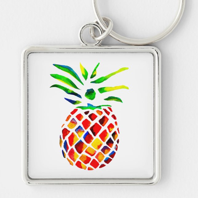 Pineapple fruit colorful pop art keychain (Front)