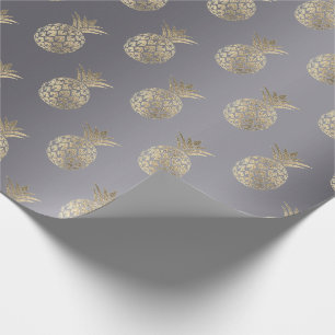 Pineapple Fruit Faux Gold Tropic Summer Gray Grey Wrapping Paper