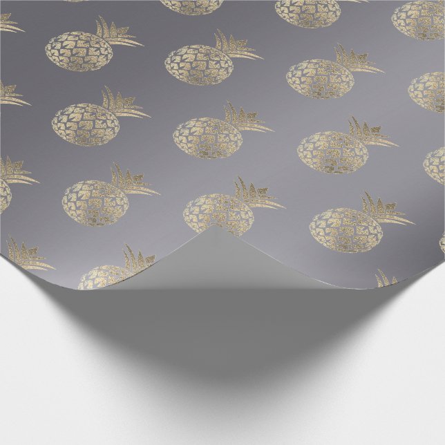 Pineapple Fruit Faux Gold Tropic Summer Gray Grey Wrapping Paper (Corner)