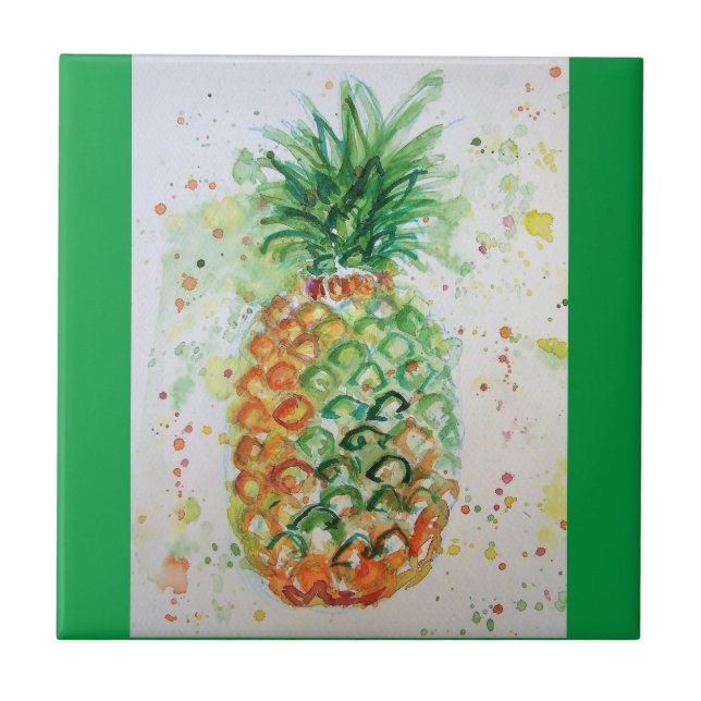 Pineapple Fruit Food Tropical Art Orange Lime Cute Ceramic Tile (Front)