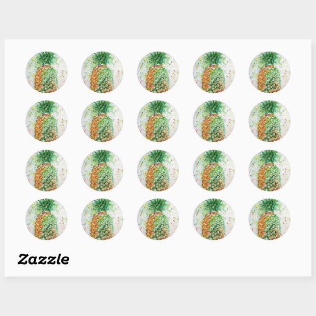 Pineapple Fruit Food Tropical Art Orange Lime Cute Classic Round Sticker (Sheet)