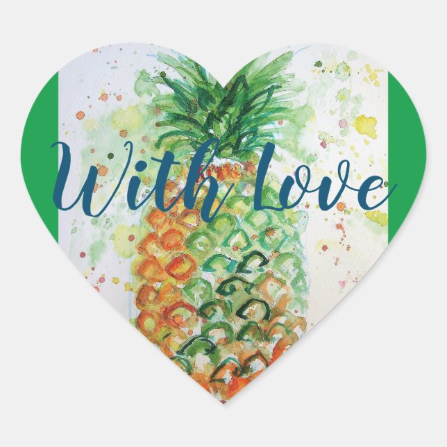 Pineapple Fruit Food Tropical Art Orange Lime Cute Heart Sticker (Front)