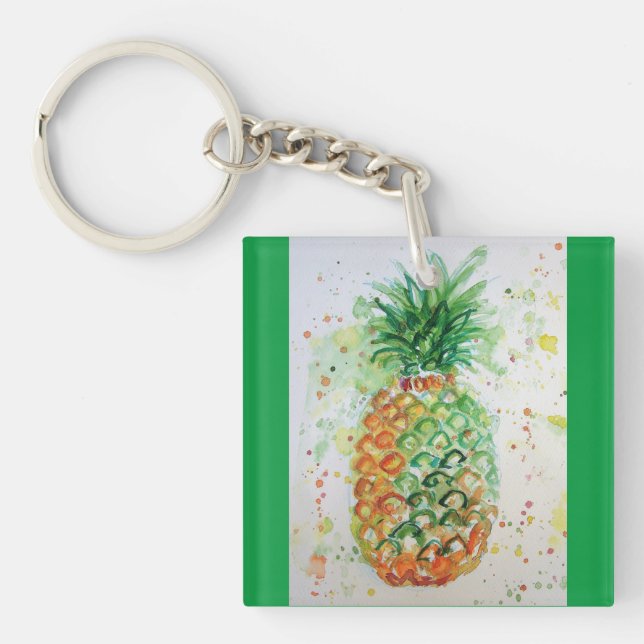 Pineapple Fruit Food Tropical Art Orange Lime Cute Keychain (Front)