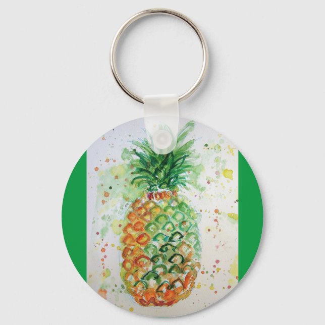 Pineapple Fruit Food Tropical Art Orange Lime Cute Keychain (Front)