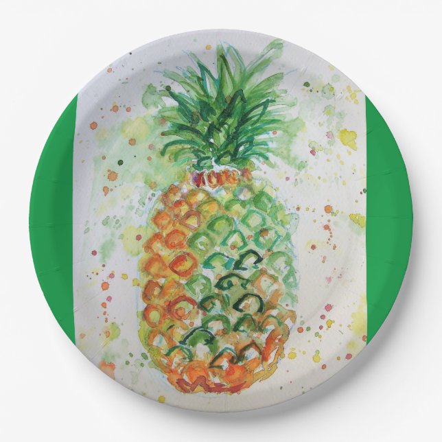 Pineapple Fruit Food Tropical Art Orange Lime Cute Paper Plates (Front)