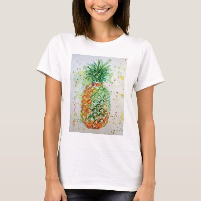 Pineapple Fruit Food Tropical Art Orange Lime Cute T-Shirt (Front)