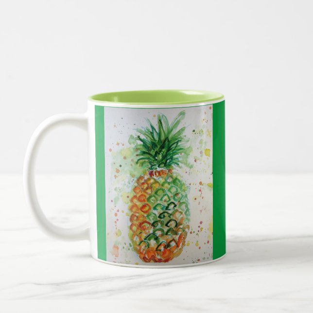 Pineapple Fruit Food Tropical Art Orange Lime Cute Two-Tone Coffee Mug (Left)